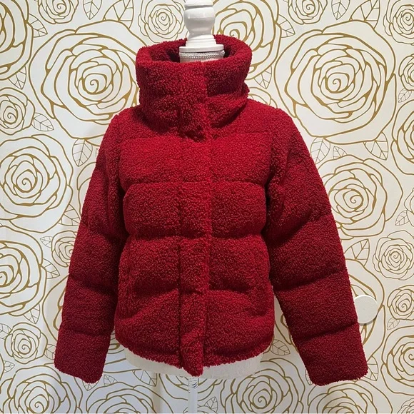 Abercrombie & Fitch red Sherpa Puffer Jacket - Picture 2 of 8